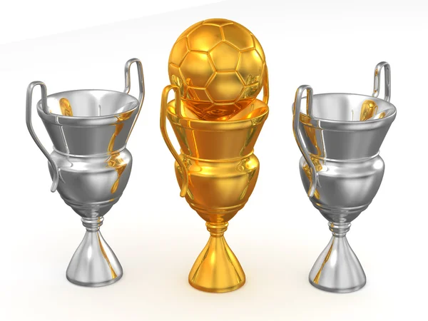 Trzy szklanki z piłką. 3D — Zdjęcie stockowe