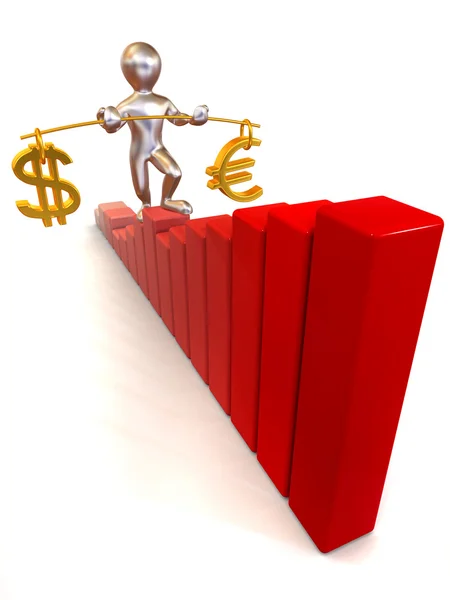 Man going to step schedule. Balance of dollar and euro — Stock Photo, Image