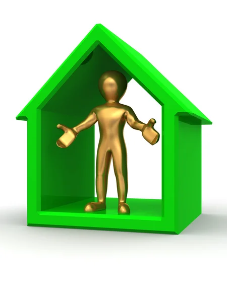 Человек и дом. Изолированное 3D изображение — стоковое фото