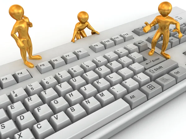 Tři muži na klávesnici. 3D — Stock fotografie