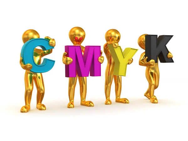 Men with CMYK letters — Stock Photo, Image