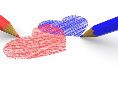 Pencils depicting the heart. 3d clipart