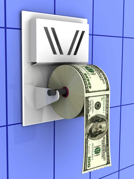 Dollar in the toilet paper — Stock Photo, Image