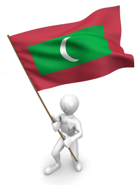 Mannen met vlag. Maldiven — Stockfoto