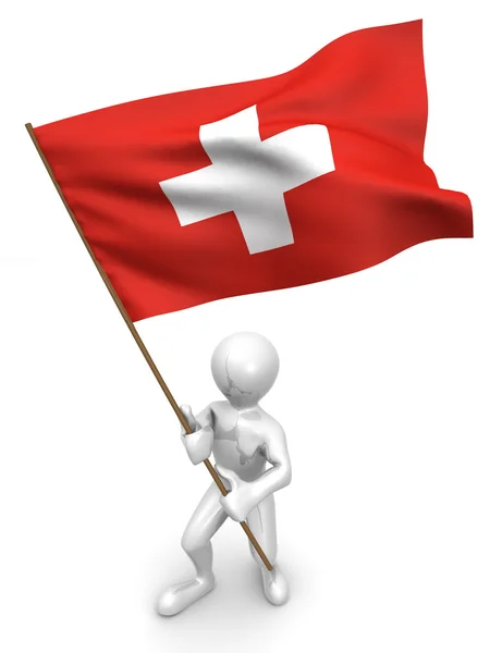 Men with flag. Switzerland — Stock Photo, Image
