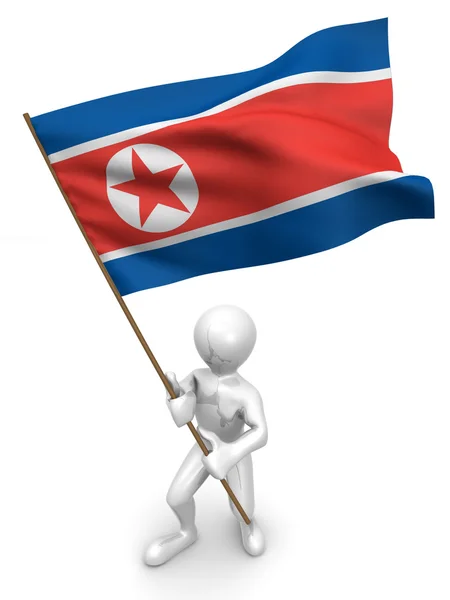 Män med flagga. Nothern korea — Stockfoto