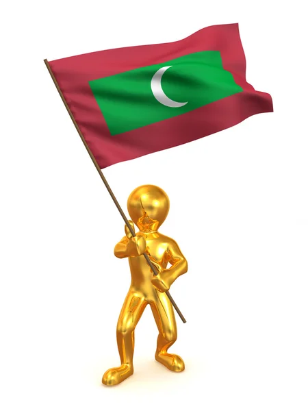Uomini con bandiera. Maldive — Foto Stock