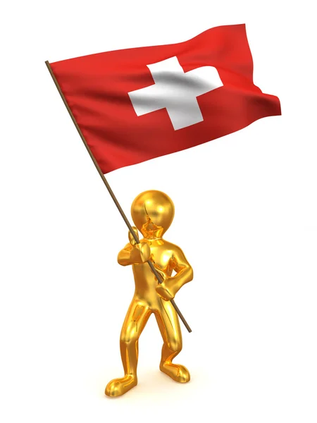 Men with flag. Switzerland — Stock Photo, Image
