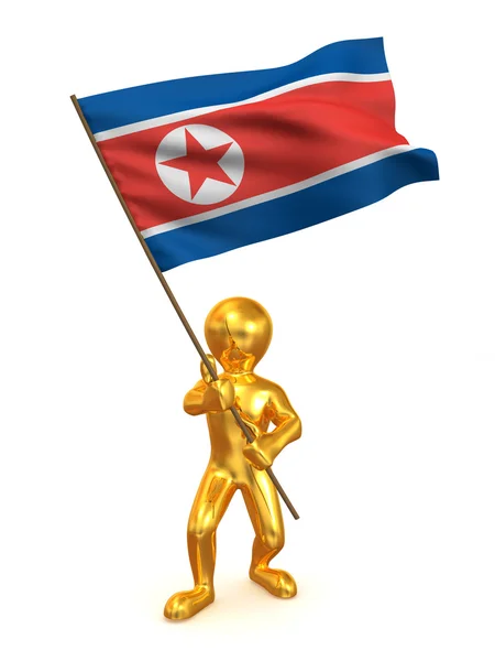 Uomini con bandiera. Corea del Nord — Foto Stock