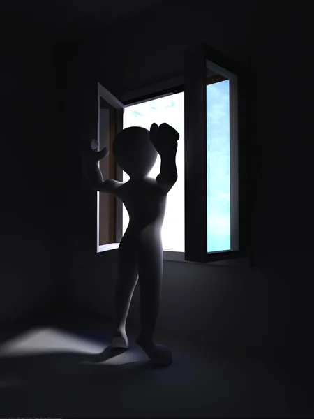 Muž dívá skrz otevřené okno — Stock fotografie