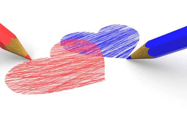 Potloden die het hart uitbeelden. 3d — Stockfoto