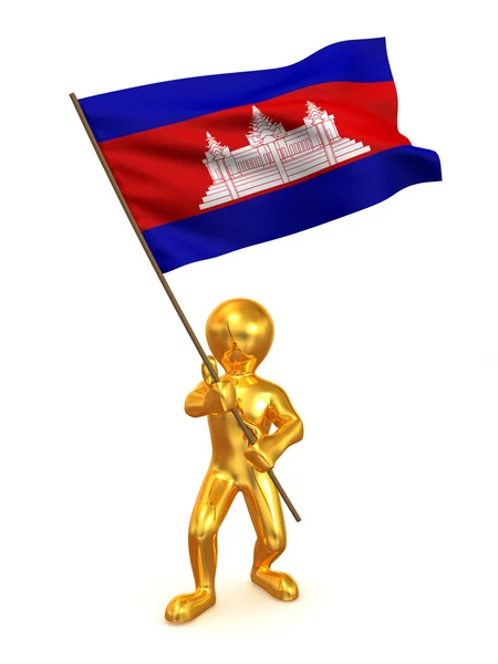 Люди с флагом. Камбоджа — стоковое фото