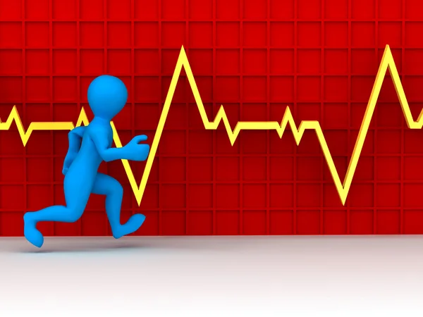 Running men on the background of the chart heartbeat — Stock Photo, Image