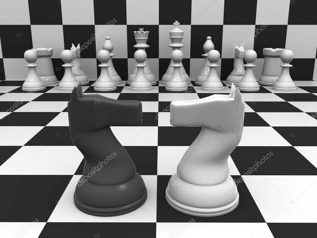 Mini tabuleiro de xadrez de renderização 3d com duas peças isoladas