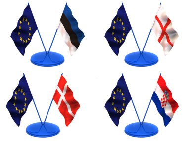 bayraklar. Euro, Estonya, Danimarka, İngiltere'de Hırvatistan