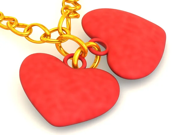 Řetěz se dvěma srdci. 3D — Stock fotografie