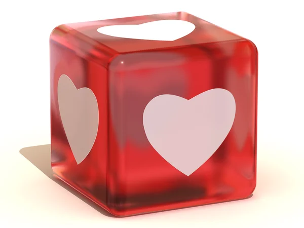 Κύβος με καρδιές. 3D — Φωτογραφία Αρχείου