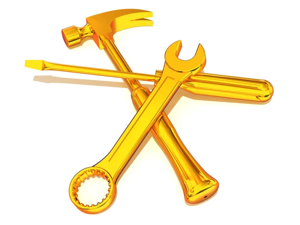 Ключ, отвертка, молоток. Средства — стоковое фото