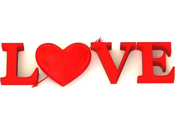 Tekst "miłość" z sercem — Zdjęcie stockowe