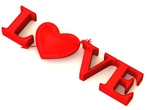 Tekst "miłość" z sercem — Zdjęcie stockowe