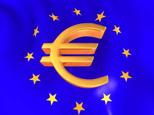 Assinatura do euro na bandeira europeia — Fotografia de Stock
