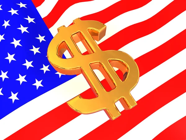 Sinal de USD na bandeira americana — Fotografia de Stock