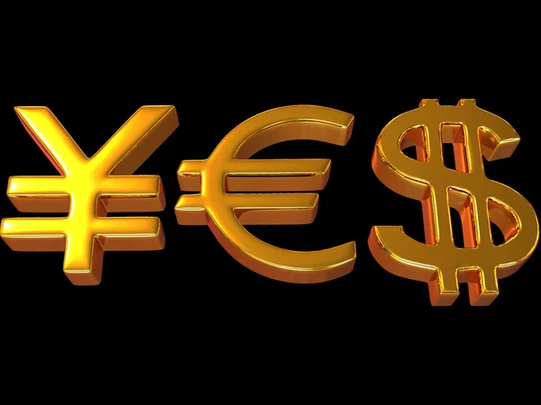 Ja aus Zeichen Yen, Dollar und Euro. — Stockfoto