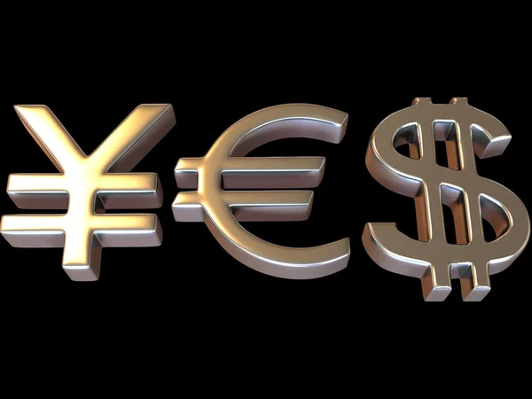 Ja aus Zeichen Yen, Dollar und Euro — Stockfoto