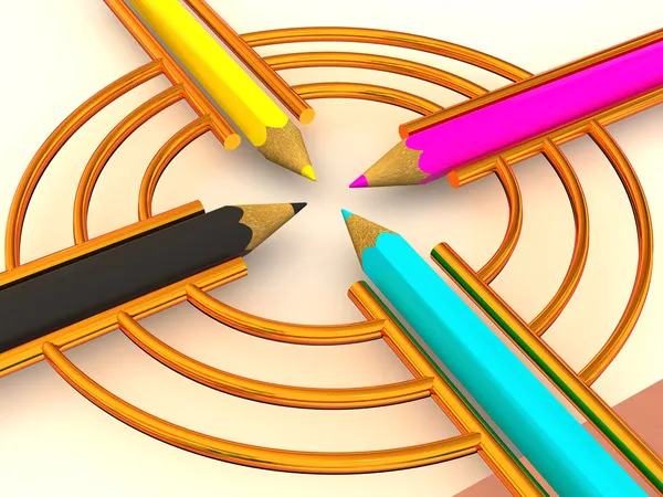 Doel van potloden. CMYK-kleuren. 3D — Stockfoto