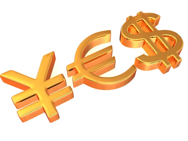 Tak z znaki jena, Dolar i euro — Zdjęcie stockowe