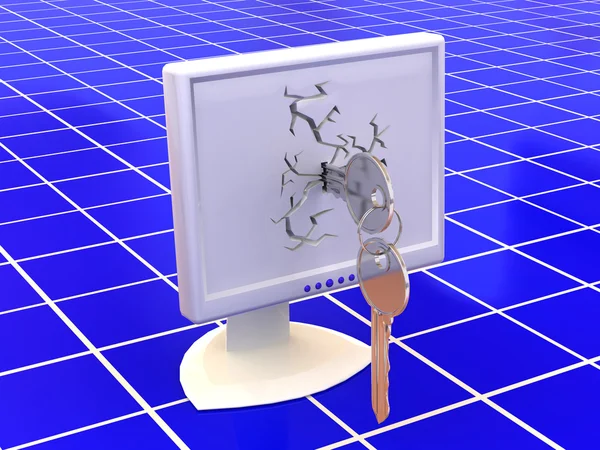 Monitorer med nycklar. 3D — Stockfoto