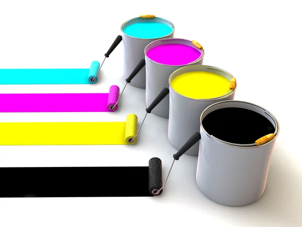 Rolos escova e baldes de tinta — Fotografia de Stock