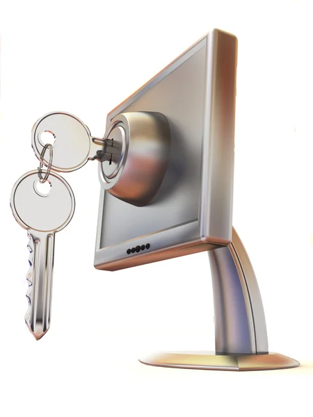 Monitoren met sleutels. 3D — Stockfoto