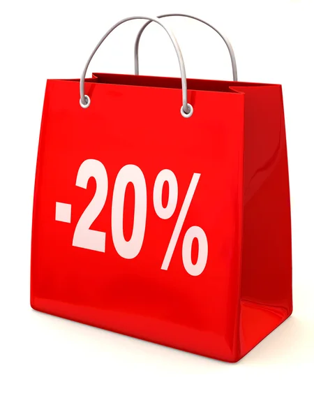 Nákupní taška s procenty. 3D — Stock fotografie