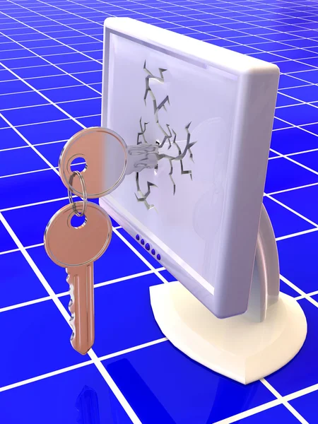 Monitoren met sleutels. 3D — Stockfoto