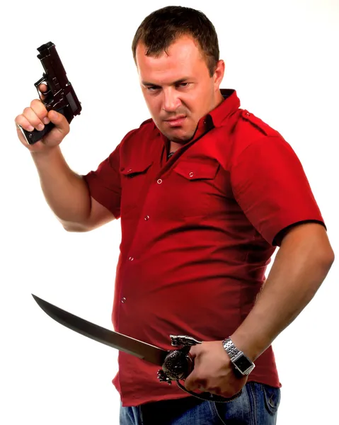 Homens com arma e sabre — Fotografia de Stock