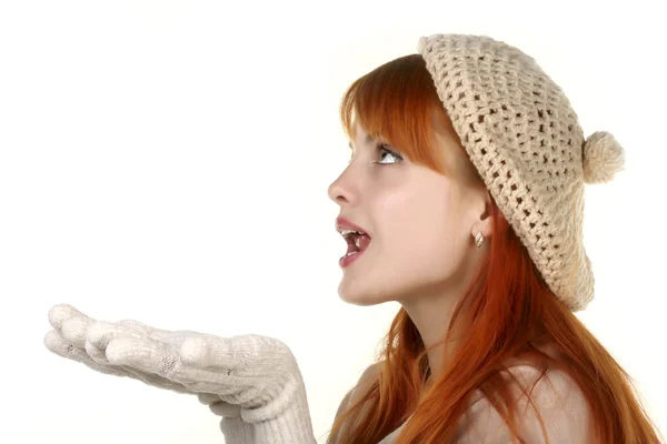Girl in gloves and hat — Stock Photo, Image