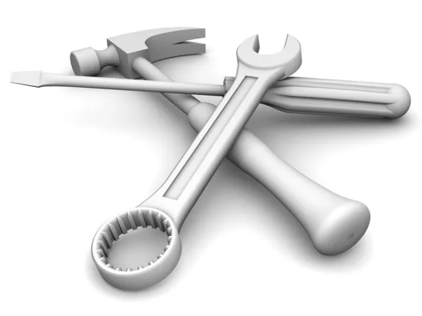Schlüssel, Schraubenzieher, Hammer. Werkzeuge — Stockfoto