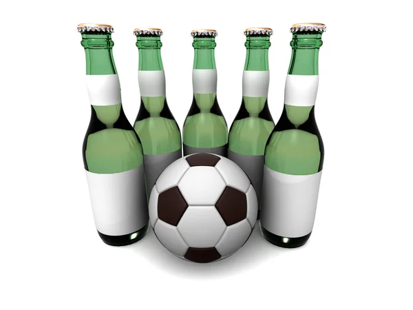 Μπουκάλια μπύρας και μπάλα. 3D — Φωτογραφία Αρχείου