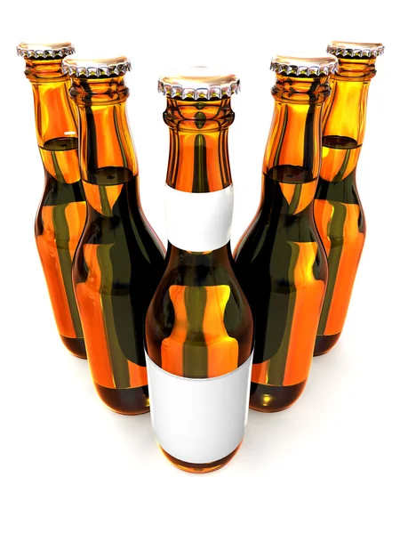 Cinco garrafas de cerveja. 3d — Fotografia de Stock