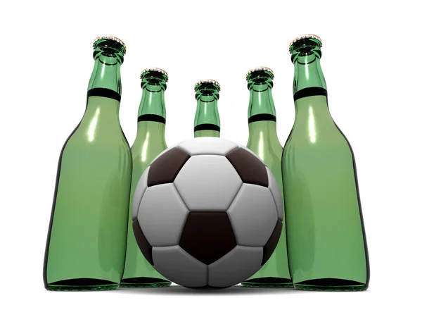 Μπουκάλια μπύρας και μπάλα. 3D — Φωτογραφία Αρχείου