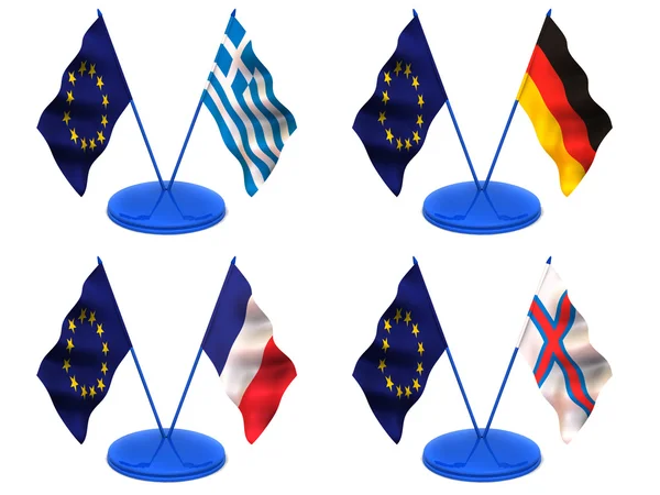 Флаги. Евро, Греция, Германия, Франция, Фаррери — стоковое фото