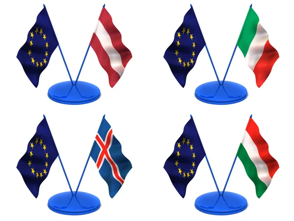 Flagi. euro, Włochy, Islandia, Łotwa, Węgry — Zdjęcie stockowe