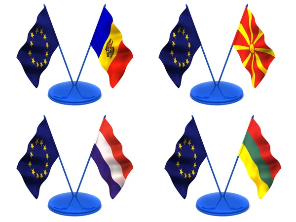 Bandiere. Euro, Moldavia, Macedonia, Lituania, Lussemburgo — Foto Stock