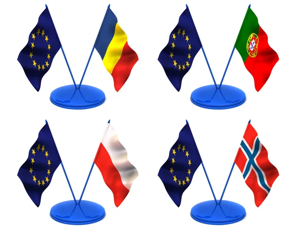 Σημαίες. ευρώ, Πορτογαλία, Ρουμανία, Πολωνία, Νορβηγία — Φωτογραφία Αρχείου