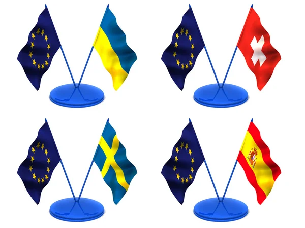 Flaggor. euron, Ukraina, Schweiz, Spanien, Sverige — Stockfoto