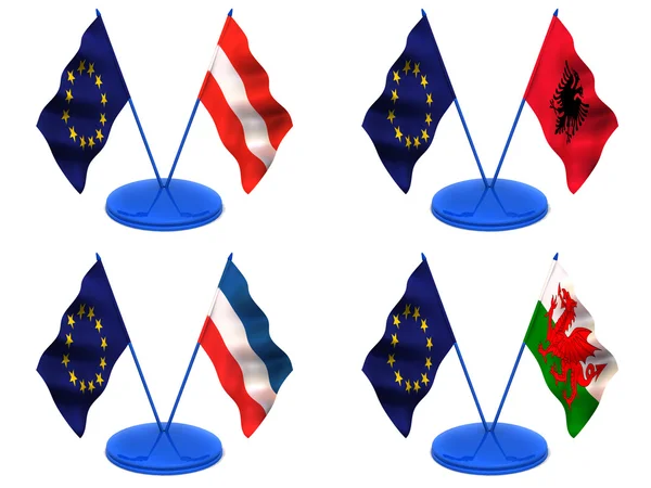 Bandeiras. Euro, Áustria, Albânia, País de Gales, Jugoslávia — Fotografia de Stock