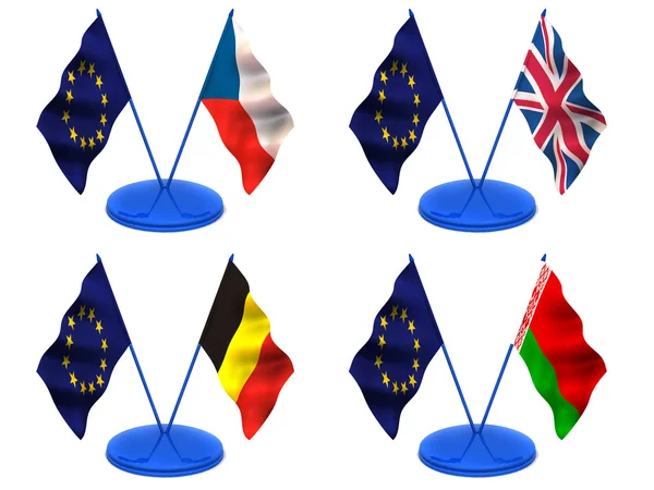 Flaggor. euron, uk, Vitryssland, Belgien, Tjeckien — Stockfoto