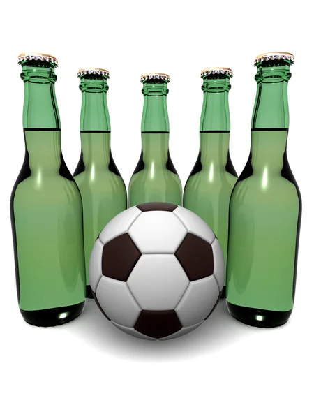 Flaschen Bier und Ball — Stockfoto