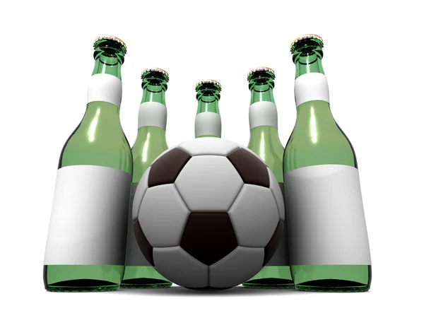 Butelki piwa i piłka — Zdjęcie stockowe